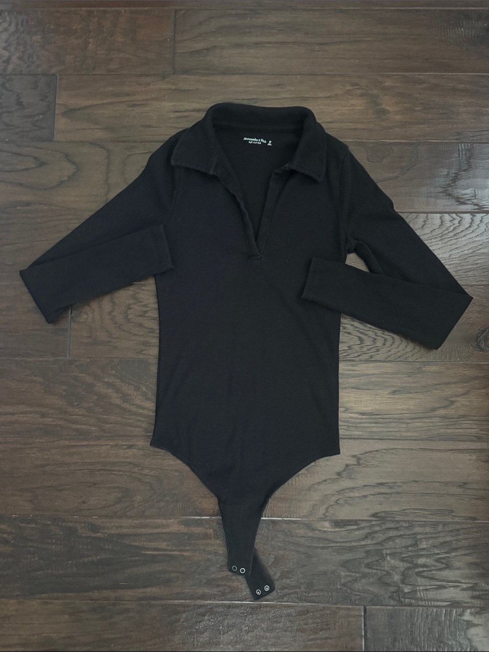 Abercrombie & Fitch Polo Bodysuit Black Women's Medium Long-Sleeve Soft Rib